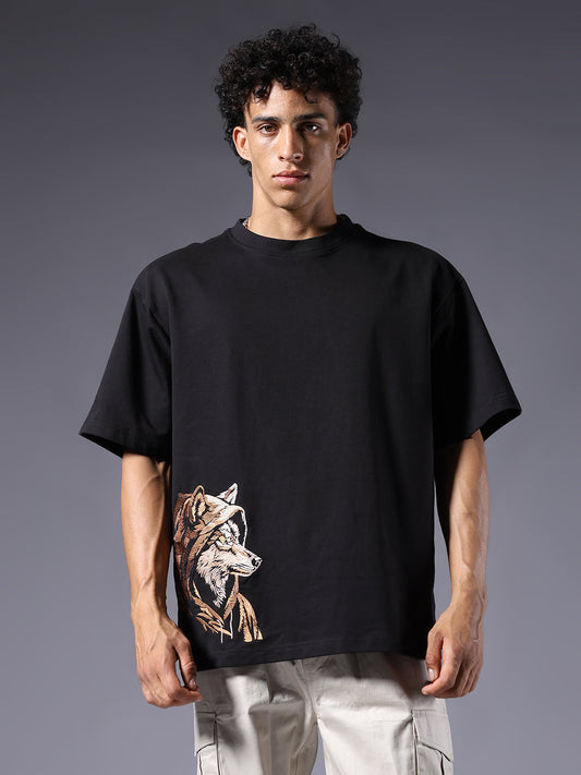 Wolf Men Oversized Black Terry T-Shirt