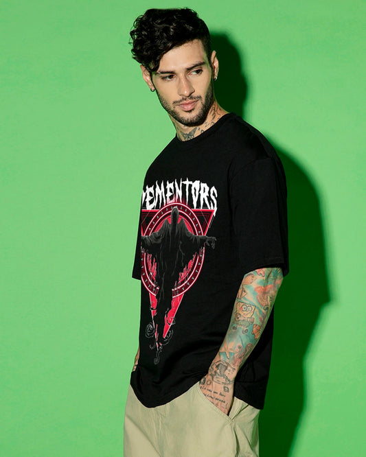 Men's Black Dementors Graphic Printed Oversized T-shirt