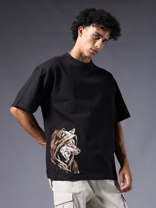 Wolf Men Oversized Black Terry T-Shirt