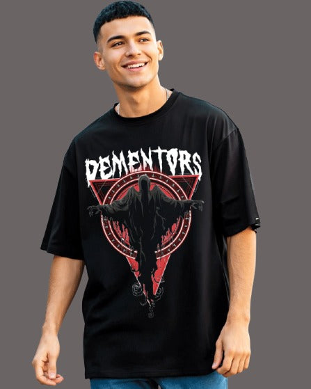 Men's Black Dementors Graphic Printed Oversized T-shirt